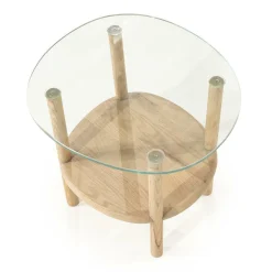 Organische Bijzettafel Cleo Glas en eikenhout 50 x 45cm - Naturel - Loft24.nl