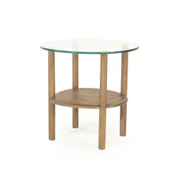 Organische Bijzettafel Cleo Glas en eikenhout 50 x 45cm - Lichtbruin - Loft24.nl