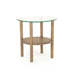 Organische Bijzettafel Cleo Glas en eikenhout 50 x 45cm - Lichtbruin - Loft24.nl