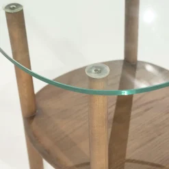 Organische Bijzettafel Cleo Glas en eikenhout 50 x 45cm - Lichtbruin - Loft24.nl