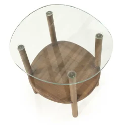 Organische Bijzettafel Cleo Glas en eikenhout 50 x 45cm - Lichtbruin - Loft24.nl