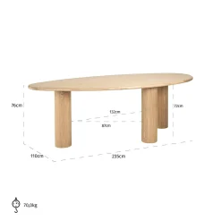 Organische Eettafel Oakley Eiken 235 x 110 cm - Naturel - Loft24.nl