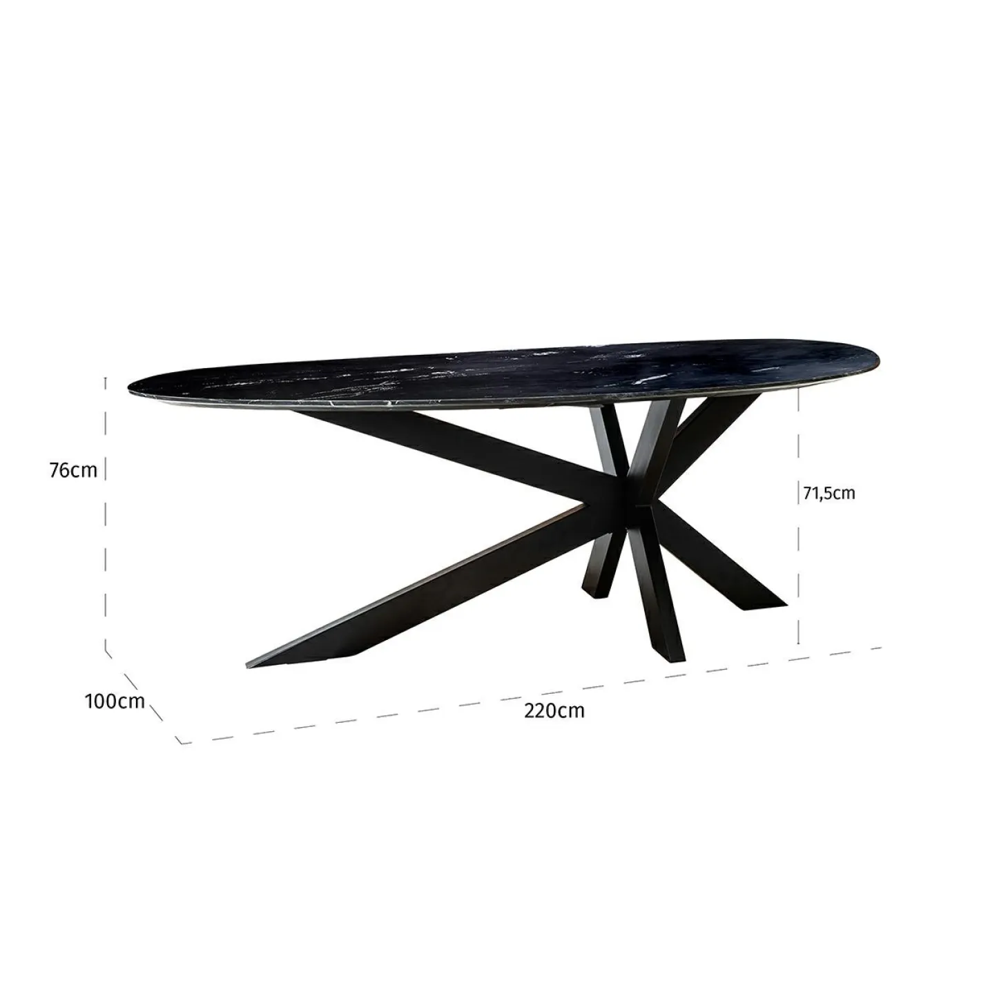 Organische Eettafel Trocadero 220 x 100 cm marmer - Zwart - Loft24.nl