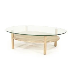 Organische Salontafel Cleo Glas en eikenhout 101 x 73cm - Naturel - Loft24.nl