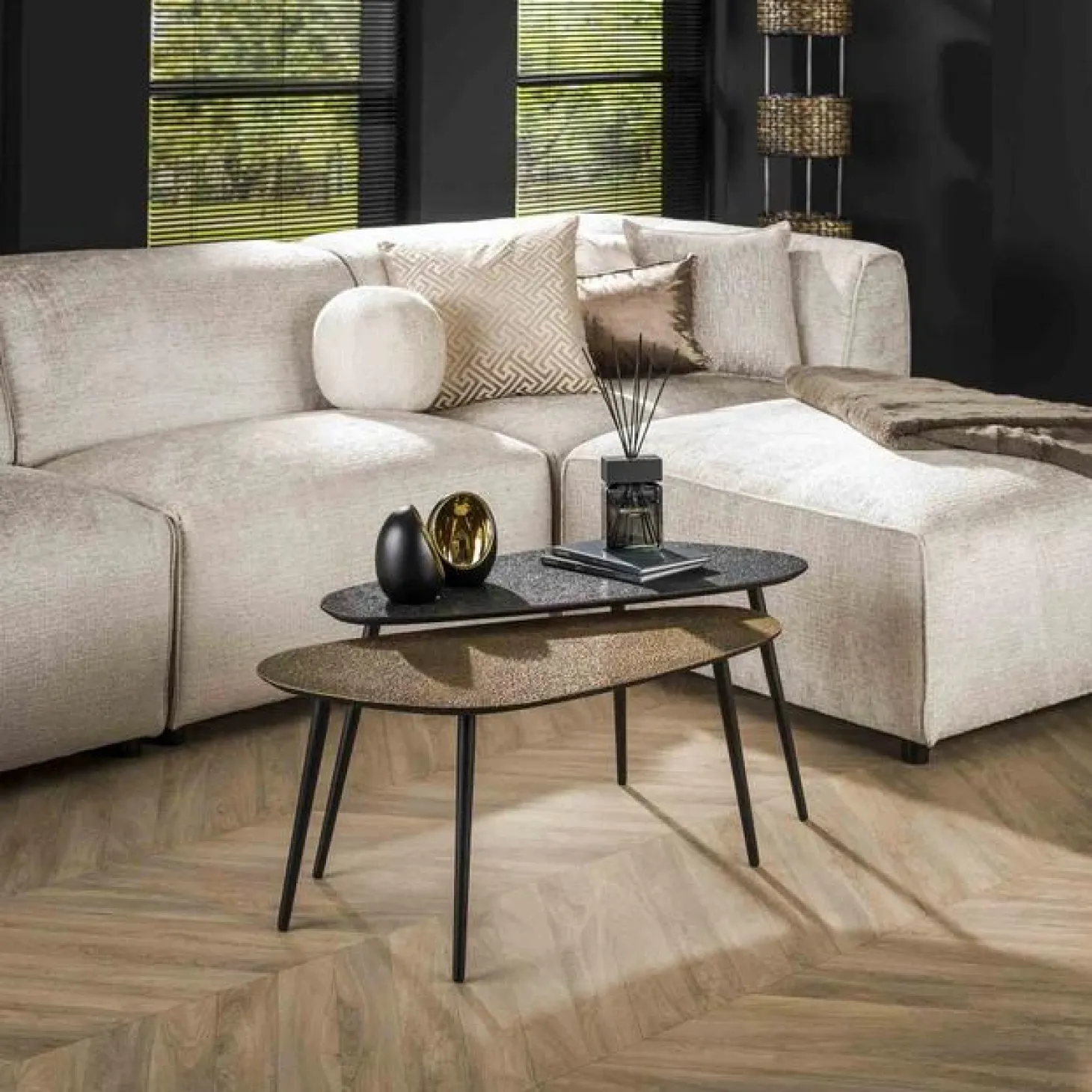 Organische Salontafel Duo Metaal Set van 2 stuks - Goud/zwart - Loft24.nl