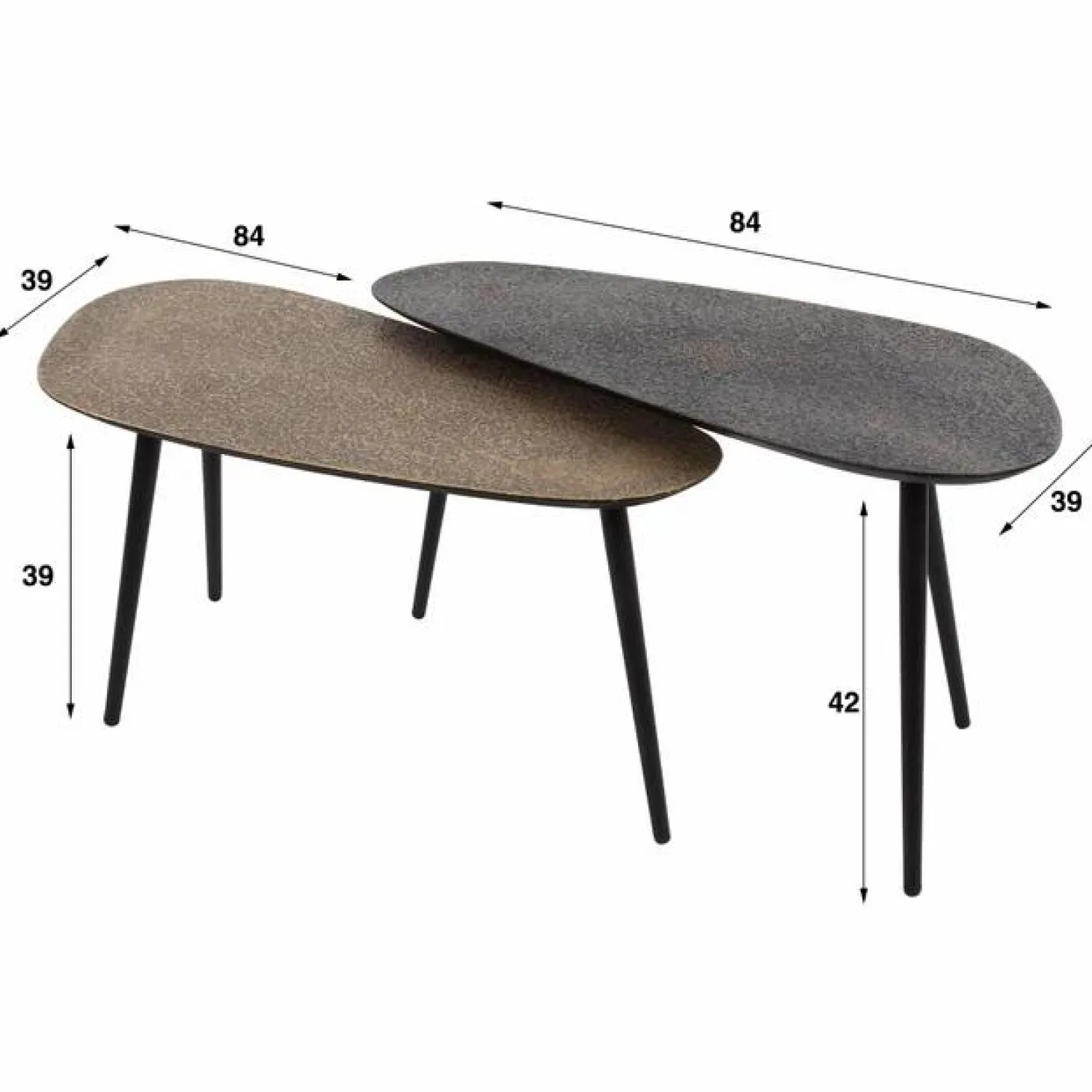 Organische Salontafel Duo Metaal Set van 2 stuks - Goud/zwart - Loft24.nl