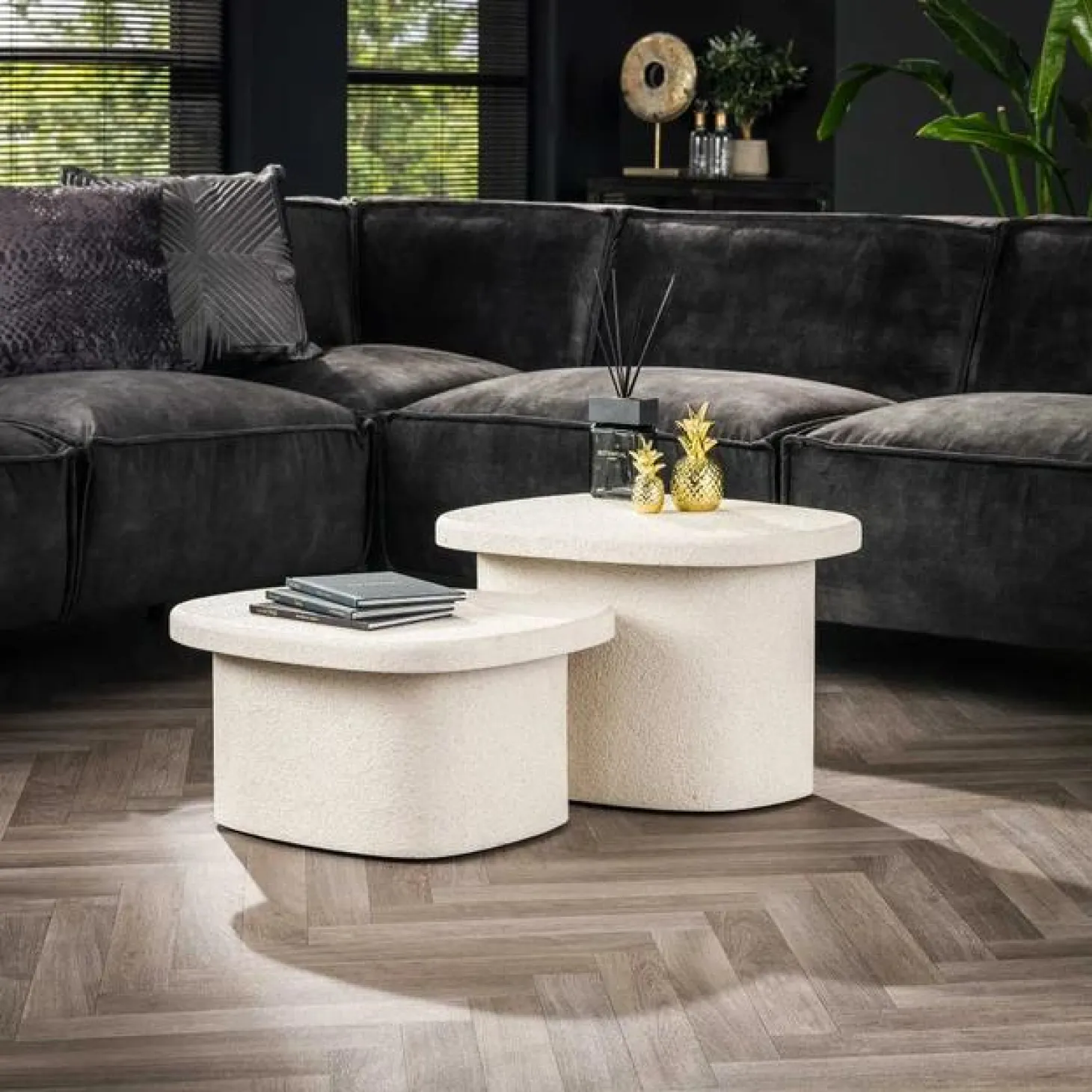 Organische Salontafel Stone Organic Set van 2 stuks - Wit - Loft24.nl