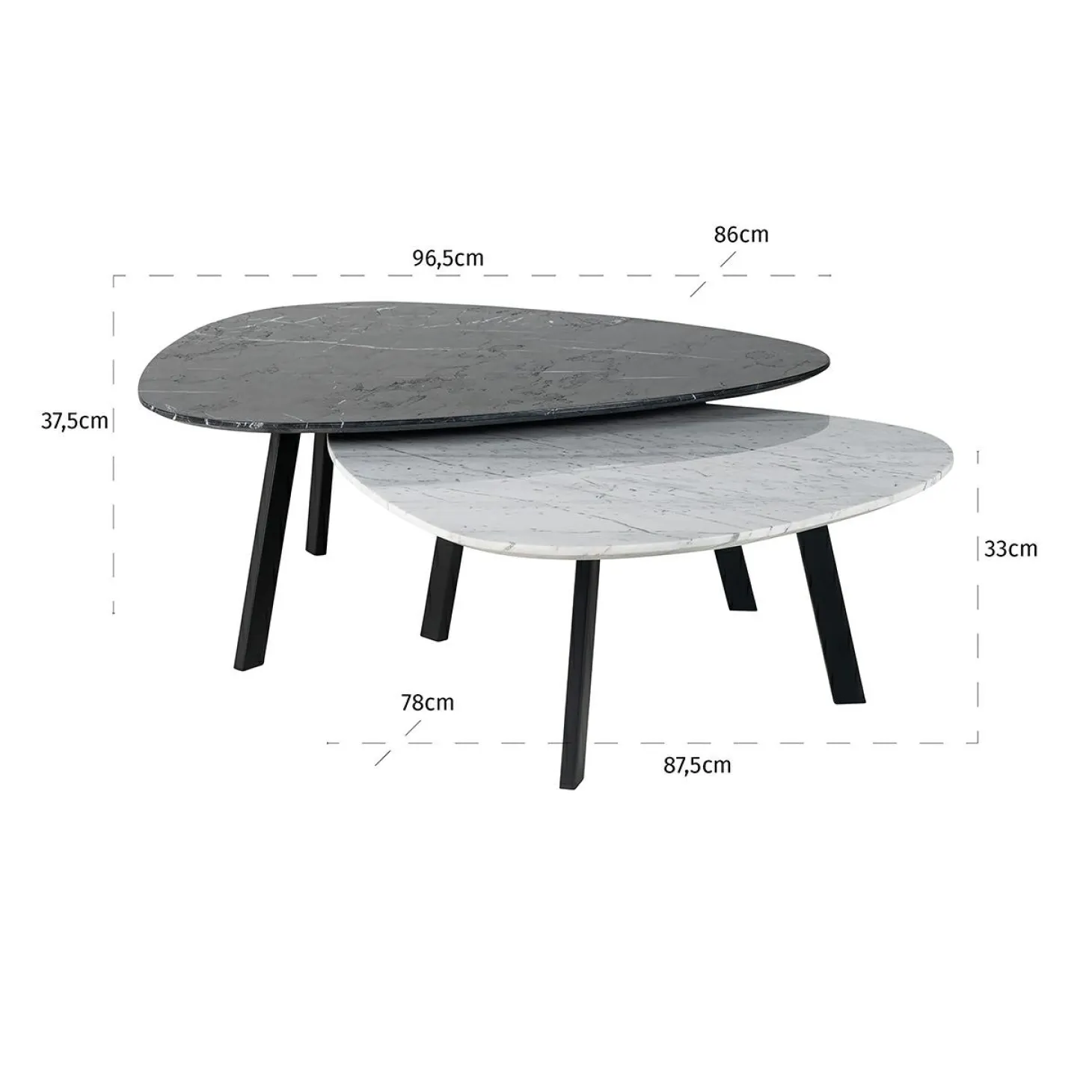 Organische Salontafel Trocadero Marmer - Set van 2 stuks - Loft24.nl