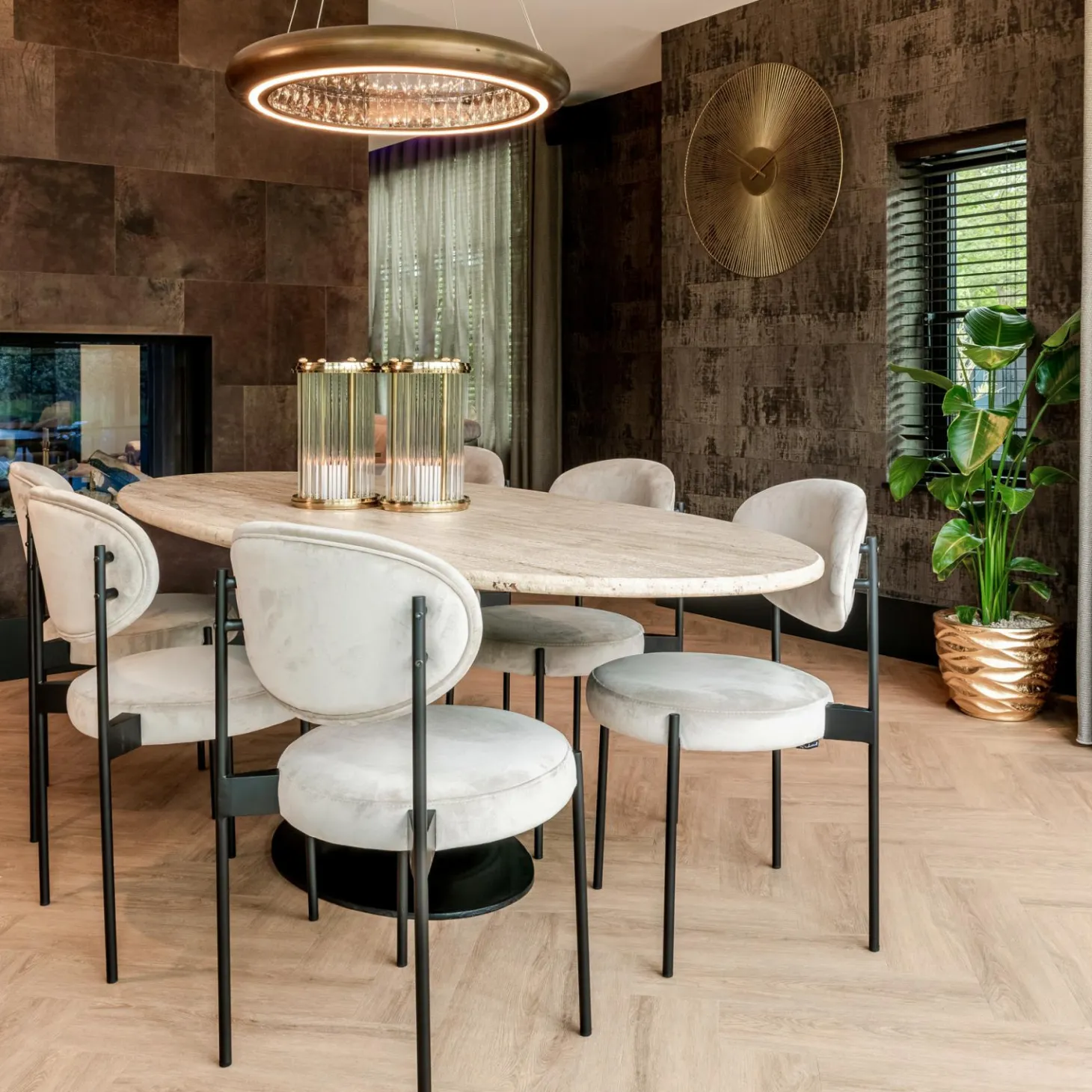 Ovale Eettafel Hampton 230 x 100 cm - Travertin - Loft24.nl