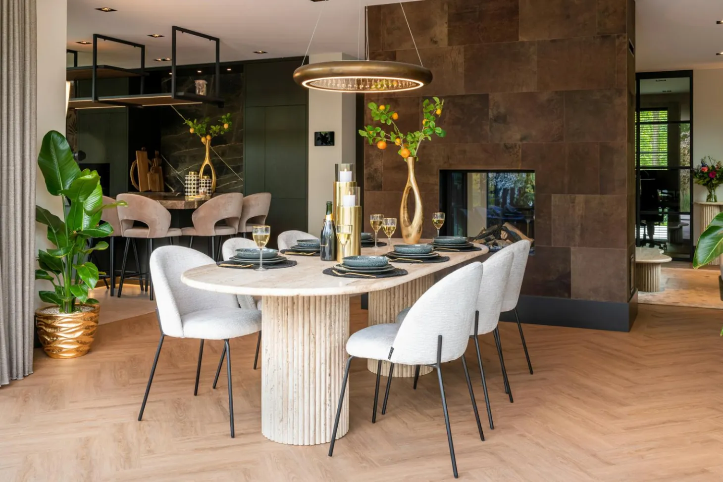 Ovale Eettafel La Cantera 240 x 110 cm - Travertin - Loft24.nl