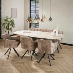 Ovale Eettafel Romano Keramiek in Travertin-look 215 x 105cm - Loft24.nl