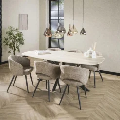 Ovale Eettafel Romano Keramiek in Travertin-look 215 x 105cm - Loft24.nl