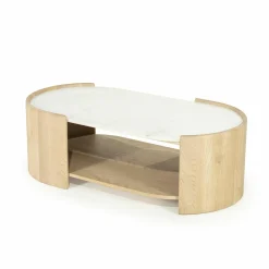 Ovale Salontafel Don Marmer en eikenhout 110 x 60cm - Loft24.nl