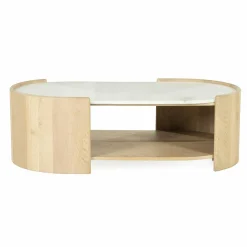 Ovale Salontafel Don Marmer en eikenhout 110 x 60cm - Loft24.nl