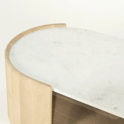 Ovale Salontafel Don Marmer en eikenhout 110 x 60cm - Loft24.nl