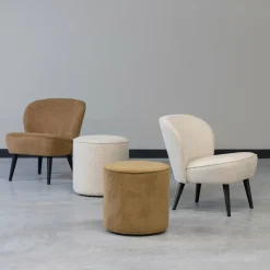 Poef Sara Hoog Bouclé Creme 46xO46 - Loft24.nl