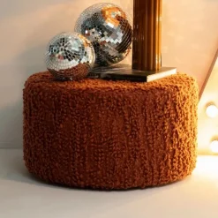 Poef Vista Grof Bouclé 60 x 60 cm - Terracotta - Loft24.nl