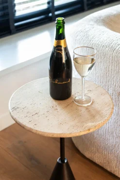 Ronde Bijzettafel Avalon Travertin Ø39 cm - Brons - Loft24.nl