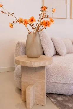 Ronde Bijzettafel Biltmore Travertin Ø45 cm - Beige - Loft24.nl