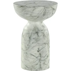 Ronde Bijzettafel Kita Faux marmer Ø34 cm - Wit - Loft24.nl