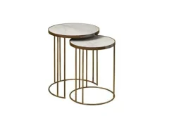 Ronde Bijzettafel Renew Iron set van 2 stuks - Marmer - Loft24.nl