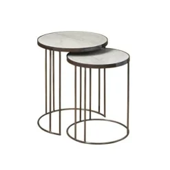 Ronde Bijzettafel Renew Iron set van 2 stuks - Marmer - Loft24.nl