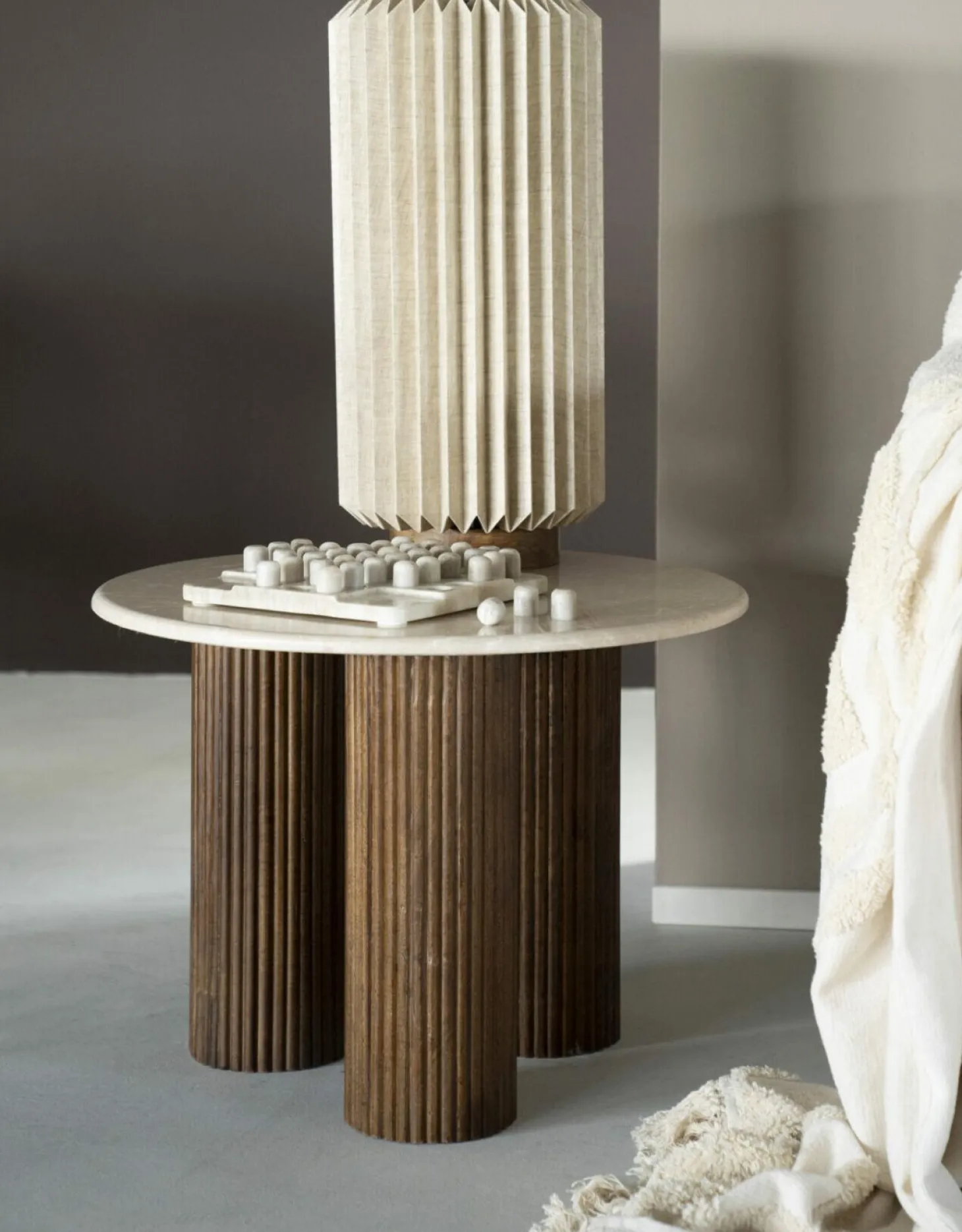 Ronde Bijzettafel Xavi Marmer en Mangohout - 60cm - Loft24.nl