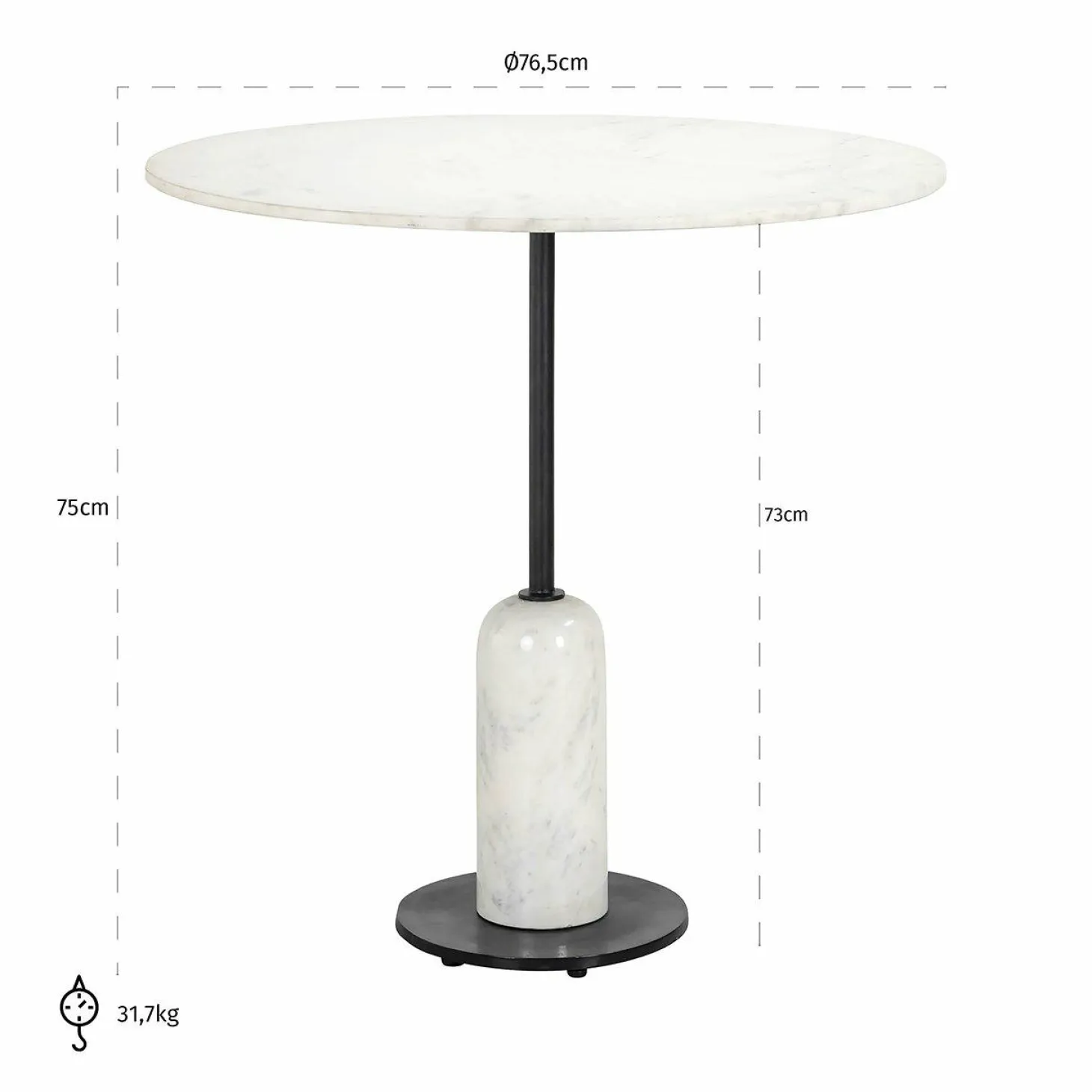 Ronde Bistrotafel Jagger Marmer Ø76 cm - Wit - Loft24.nl