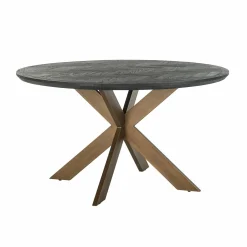 Ronde Eettafel Blackbone Ø140 cm met geborsteld gouden spinpoot - Zwart - Loft24.nl