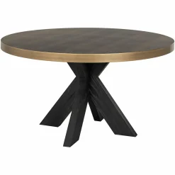 Ronde Eettafel Bloomville segrijn lederlook Ø140cm - Zwart - Loft24.nl