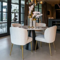 Ronde Eettafel Degas Faux Marmer Ø120 cm - Wit - Loft24.nl