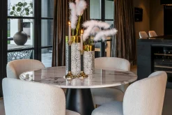 Ronde Eettafel Degas Faux Marmer Ø120 cm - Wit - Loft24.nl