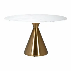 Ronde Eettafel Tenille Faux Marmer Ø130 cm - Goud - Loft24.nl