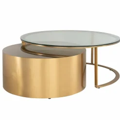 Ronde Glazen Salontafel Orlan Set van 2 stuks - Goud - Loft24.nl