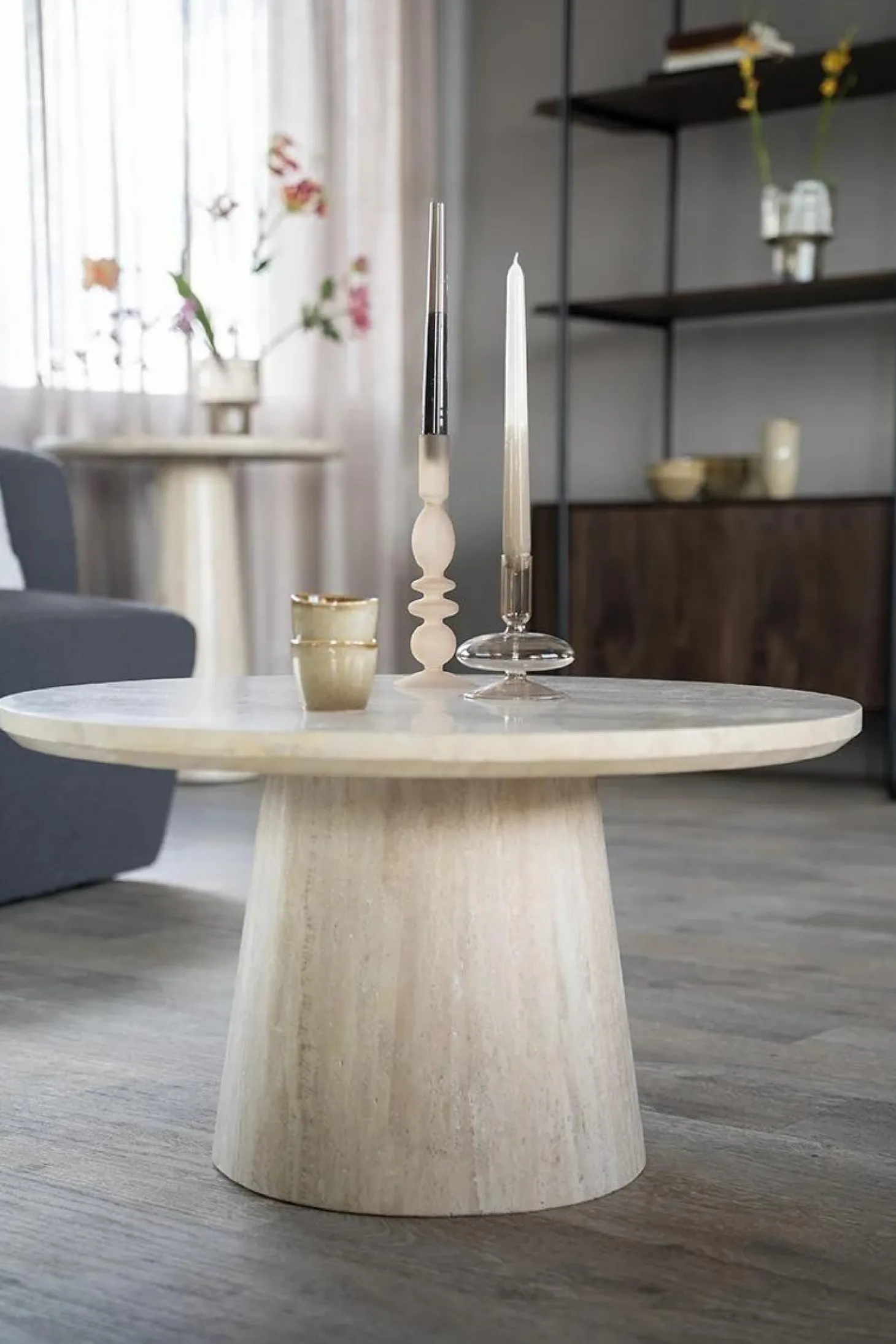 Ronde Salontafel Aime Travertin 70 x 38 cm - Loft24.nl