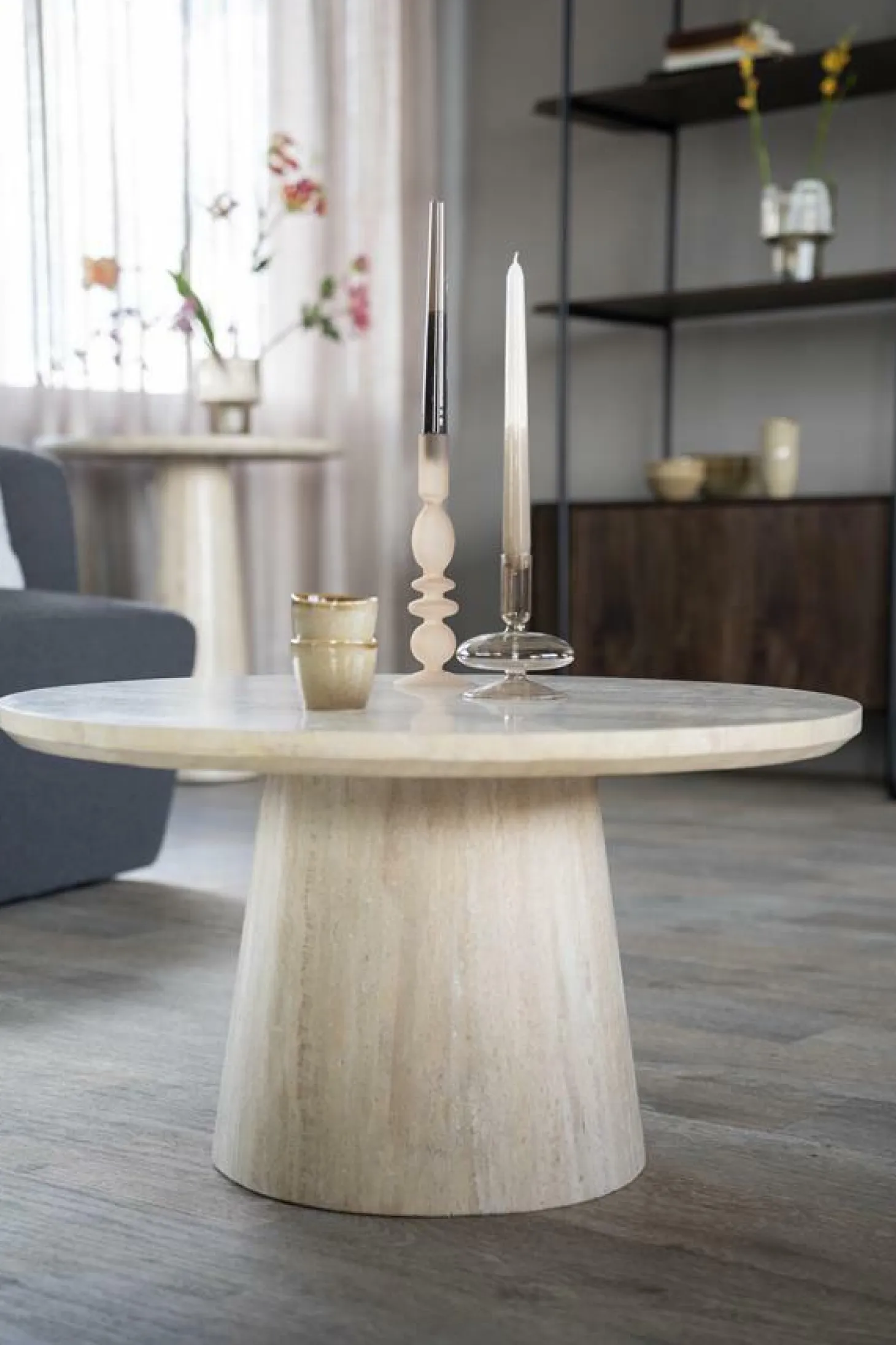 Ronde Salontafel Aime Travertin 70 x 38 cm - Loft24.nl