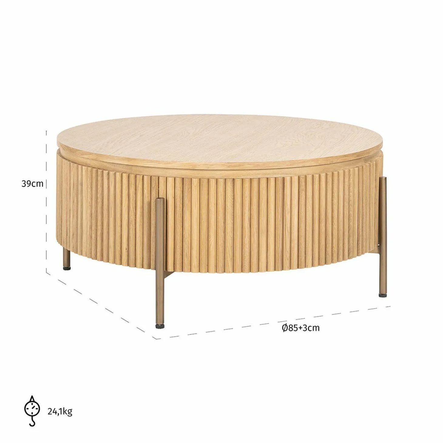 Ronde Salontafel Belfort Eiken Ø85 cm - Naturel - Loft24.nl
