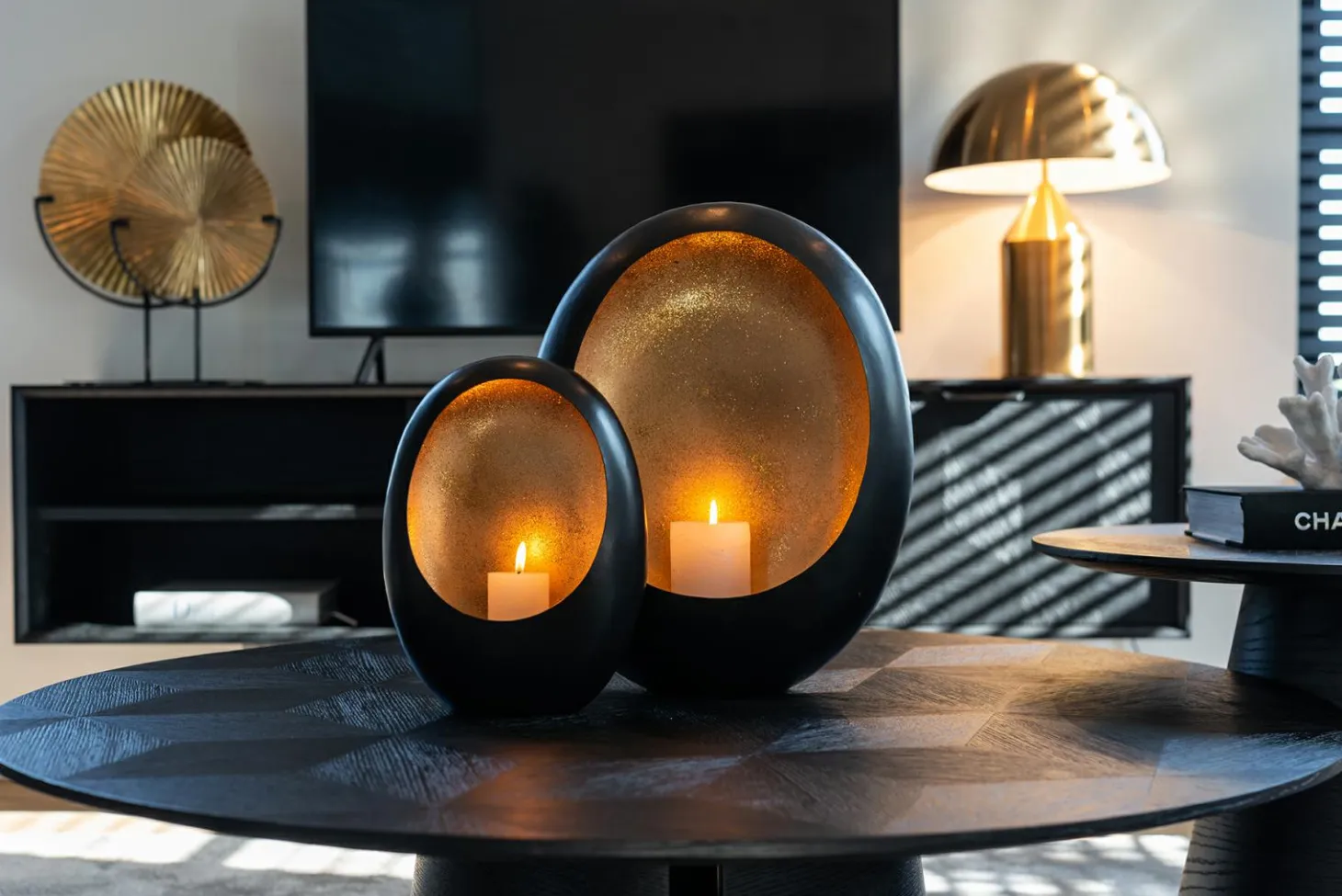 Ronde Salontafel Blax Ø110cm Eikenhout - Zwart - Loft24.nl