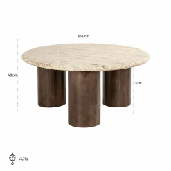 Ronde Salontafel Douglas Travertin - Ø90 cm - Loft24.nl