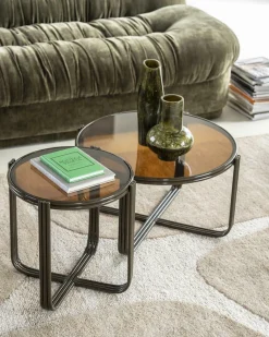 Ronde Salontafel Groovy Glas 63cm - Bruin - Loft24.nl