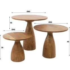 Ronde Salontafel Kiara Acaciahout - Set van 3 stuks - Loft24.nl