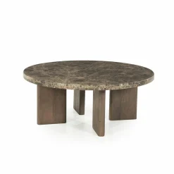 Ronde Salontafel Lando Marmer en mangohout - 80 cm - Loft24.nl