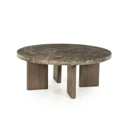 Ronde Salontafel Lando Marmer en mangohout - 80 cm - Loft24.nl