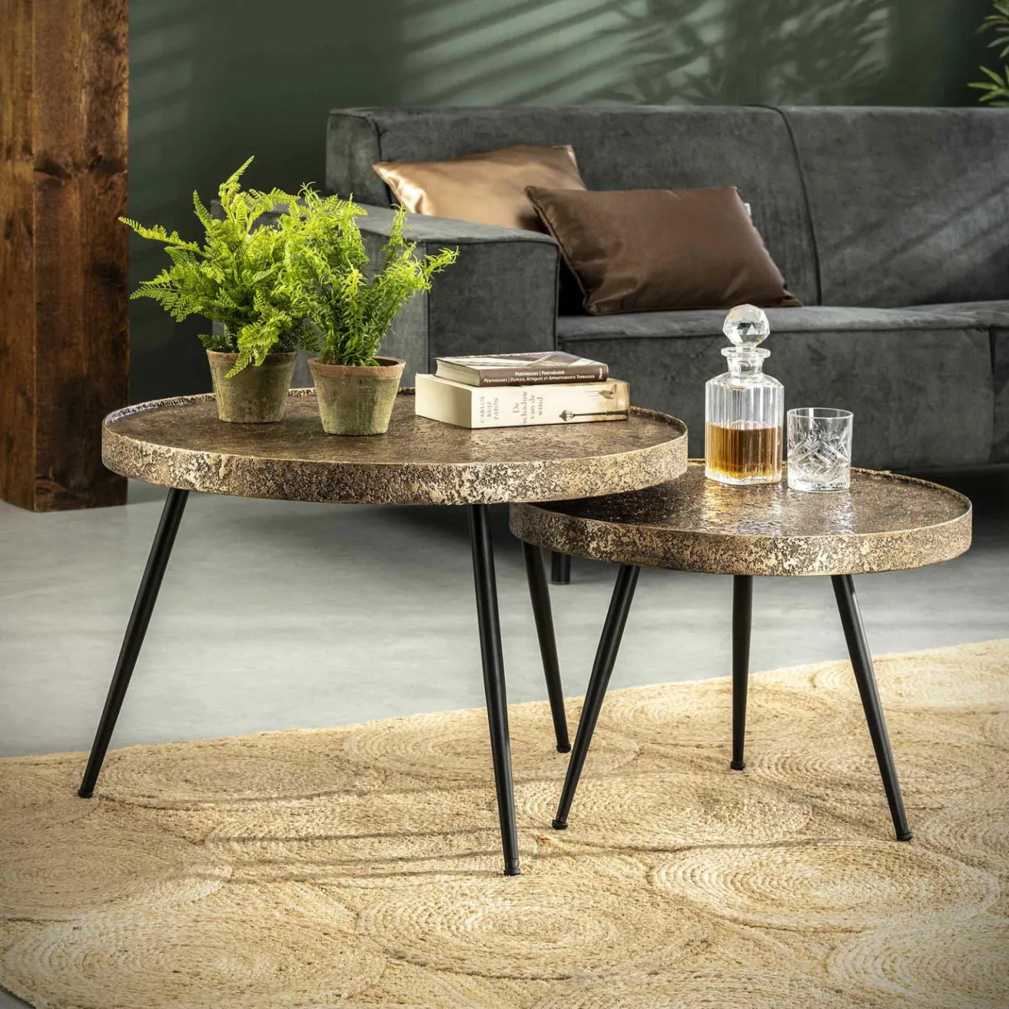 Ronde Salontafel Metallic set van 2 stuks Brons Antiek - Loft24.nl