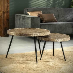 Ronde Salontafel Metallic set van 2 stuks Brons Antiek - Loft24.nl