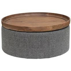 Ronde Salontafel Ossana Mangohout en stof 80 cm - Grijs - Loft24.nl