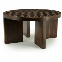 Ronde Salontafel TiledUp Keramiek en mangohout 70cm - Loft24.nl