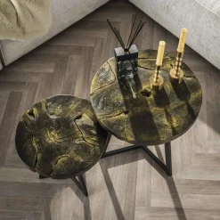 Salontafel B&G Teakhout Set van 2 stuks - Zwart/Goud - Loft24.nl