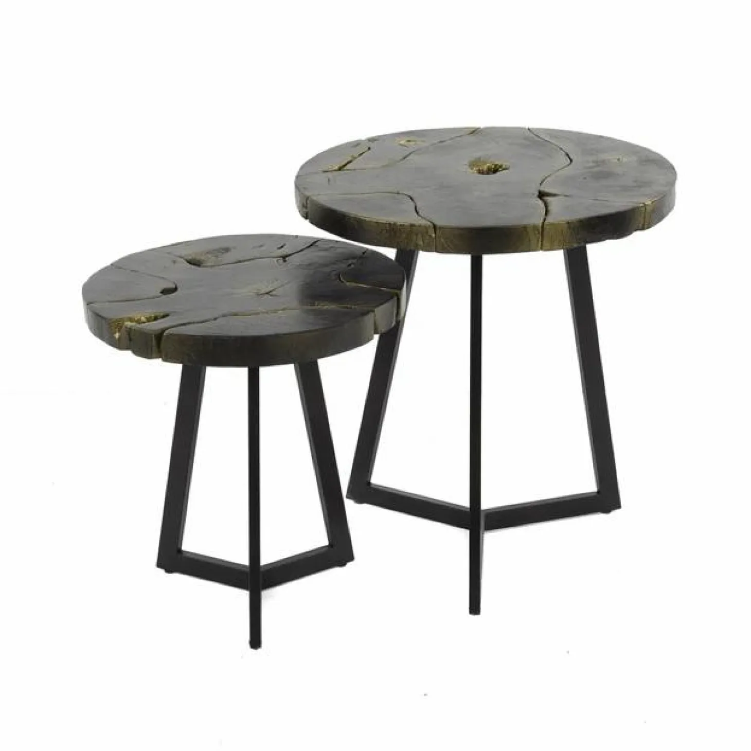 Salontafel B&G Teakhout Set van 2 stuks - Zwart/Goud - Loft24.nl
