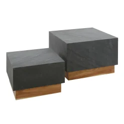 Salontafel Blox Acaciahout en Leisteen set van 2 stuks - Loft24.nl